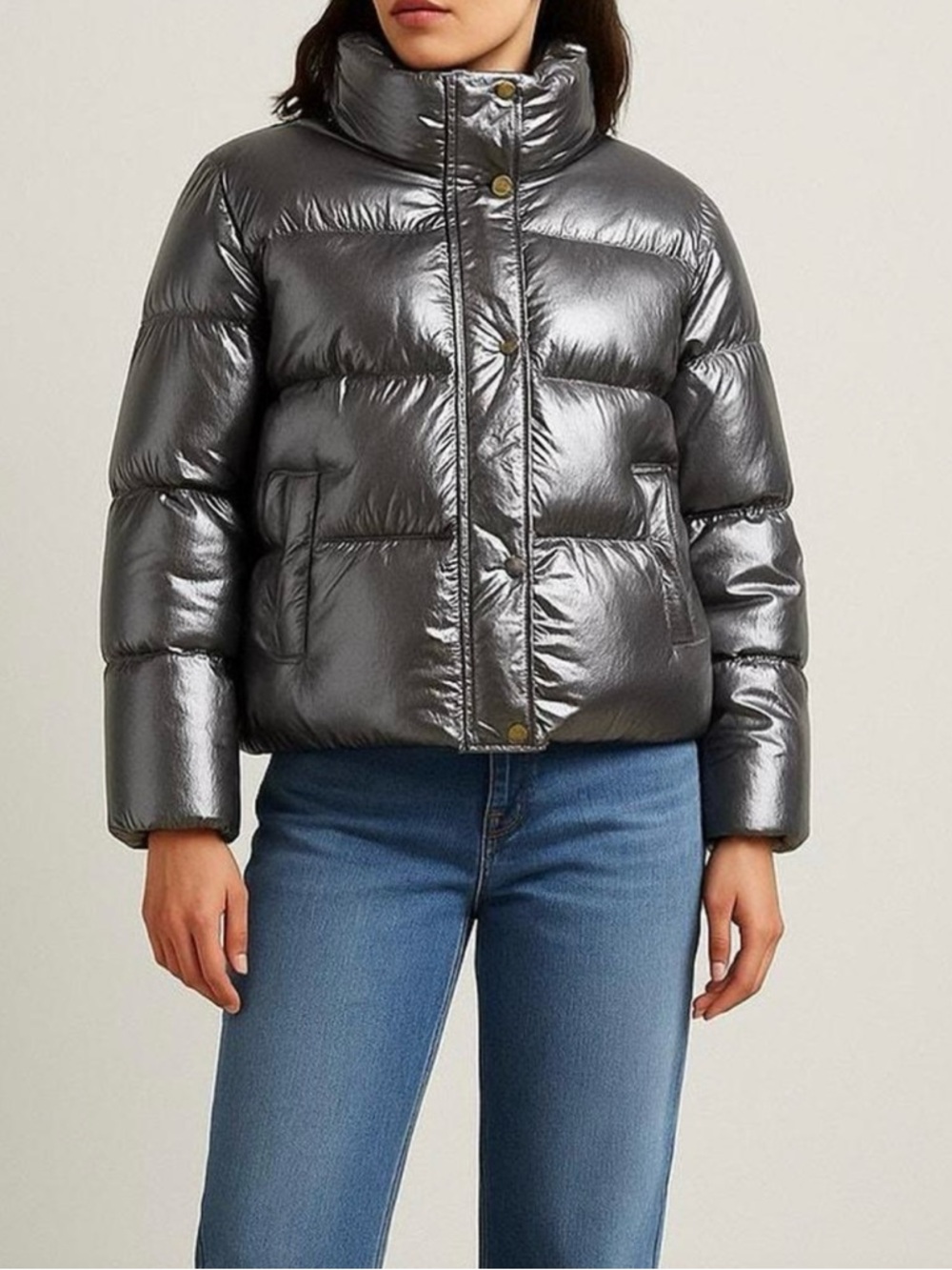 Size M - Who What Wear Metallic Silver Puffer Jacket